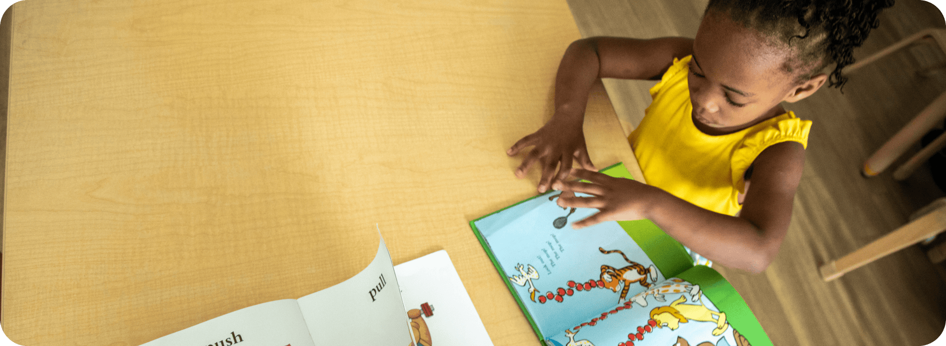 young girl reading new book