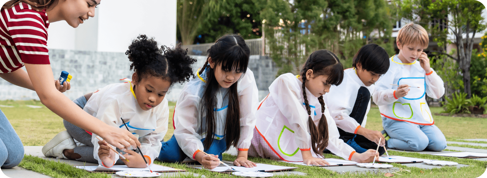 Kids painting outside